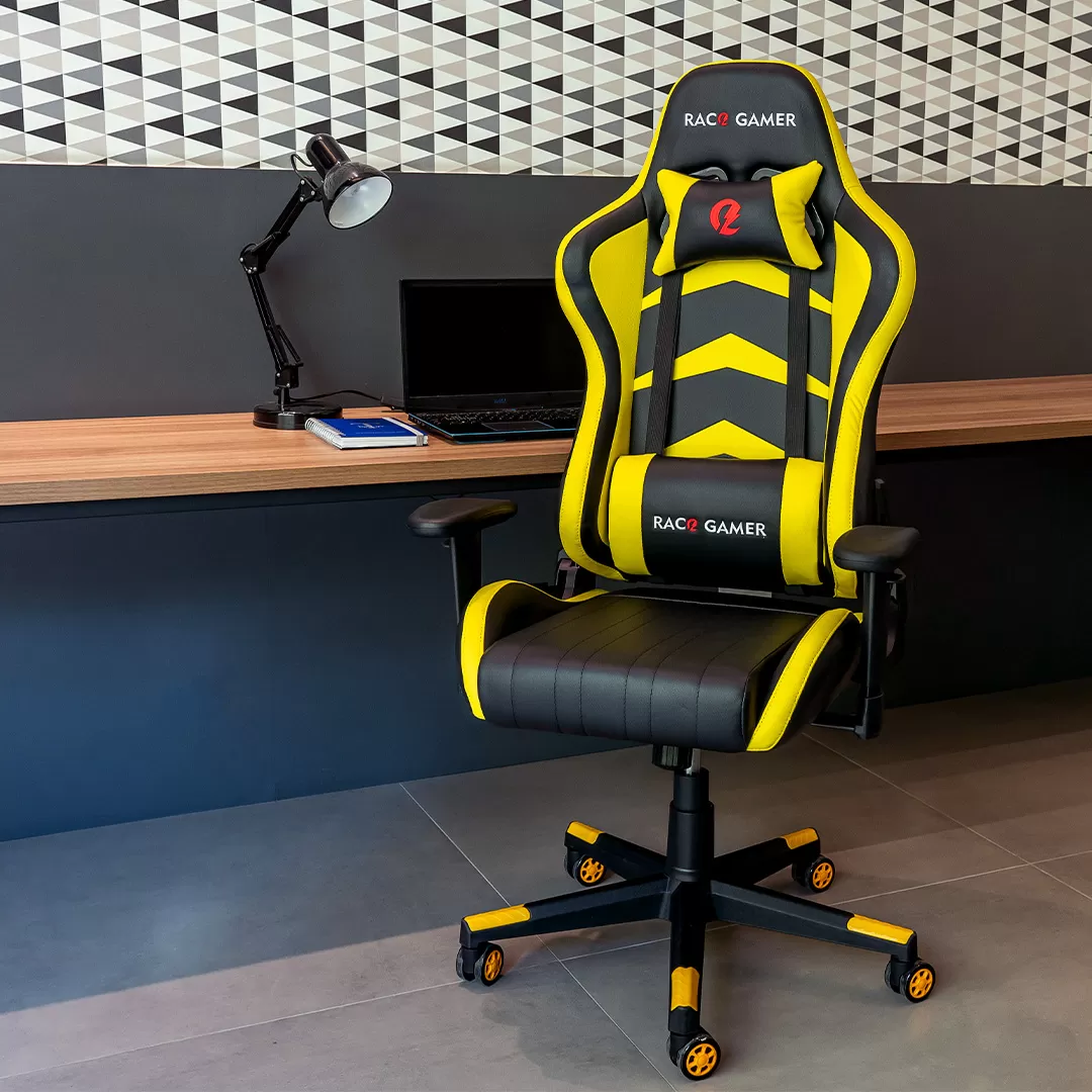 Cadeira PC Gamer Racer Profissional - Preto / Amarelo. A melhor cadeira PC Gamer. Qualidade excepcional!