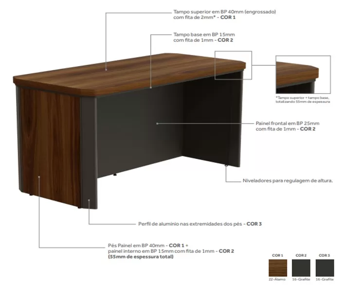 Mesa Reunião Escritório Alto Padrão 12 Lugares | 3000 X 1200 - Altis 55 Mm *com 2 caixas de tomadas